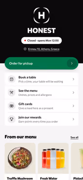 The venue’s page: menu, booking, gift cards