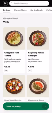 The menu on a guest’s phone