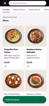 Volio’s guest menu on a phone, with dish photos