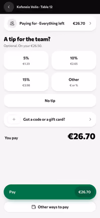 A guest picks a tip and pays the bill on the phone
