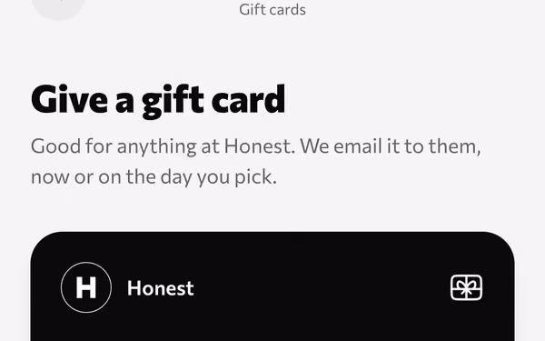 Give a gift card on a phone: emailed to them now or on the day you pick