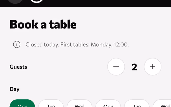 Book a table on a phone: how many guests and which day