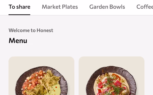 The QR menu on a phone: dishes with photos and prices